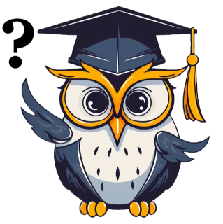 A cartoon owl wearing a graduation cap with a question mark, representing Polishonline.ie under Bilingual Learning Consultancy, owned by Sylwia Karolina Janiec.