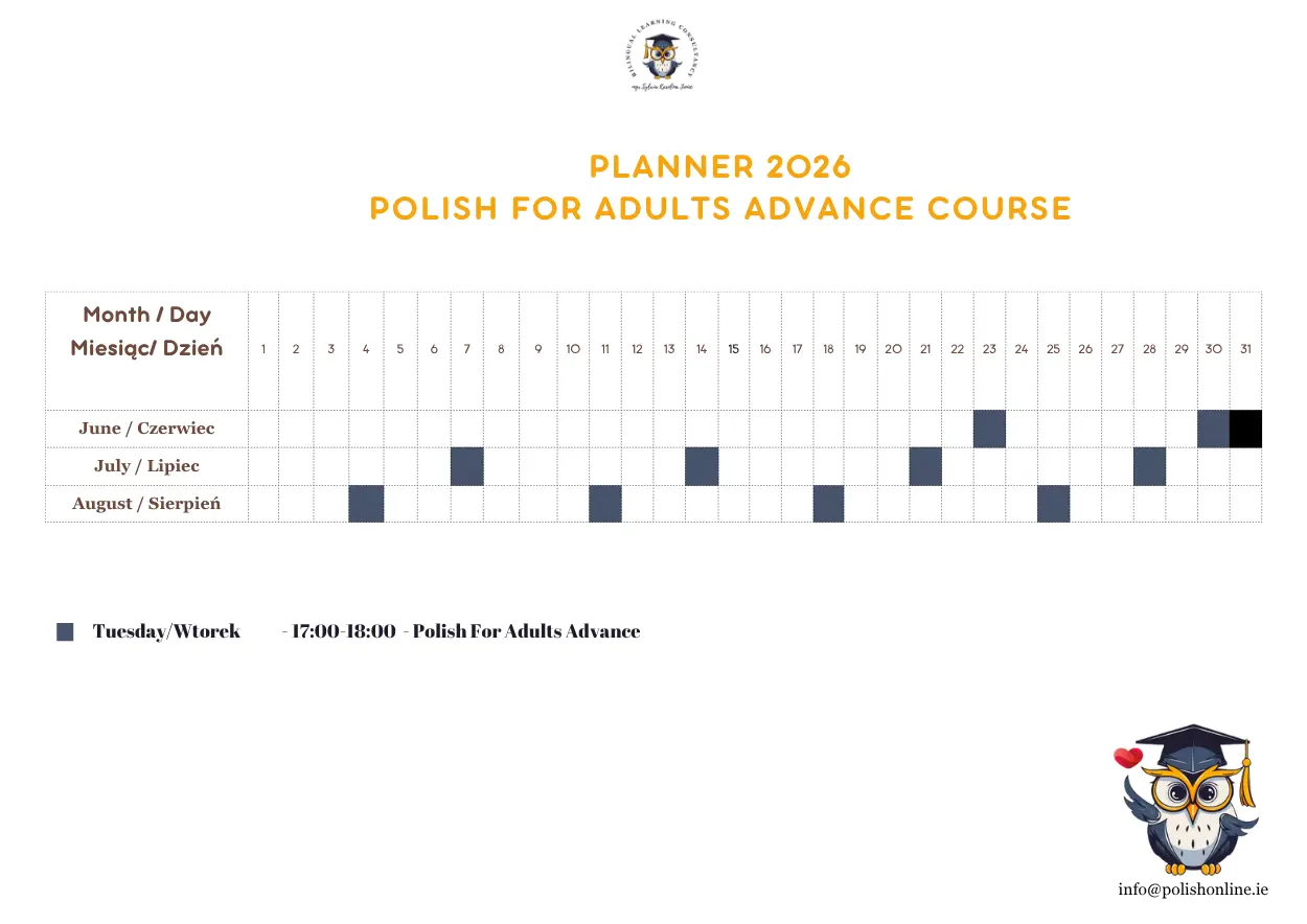 Polish for Adults Advanced course calendar 2026-2027