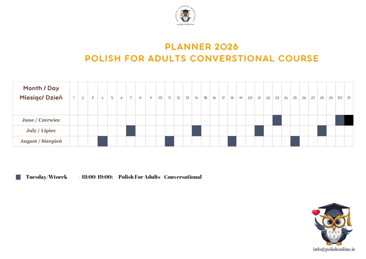 Polish for Adults Conversational course calendar 2026-2027