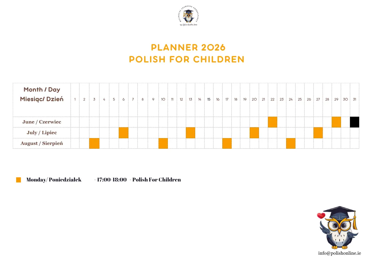 Polish for Children course calendar 2026-2027